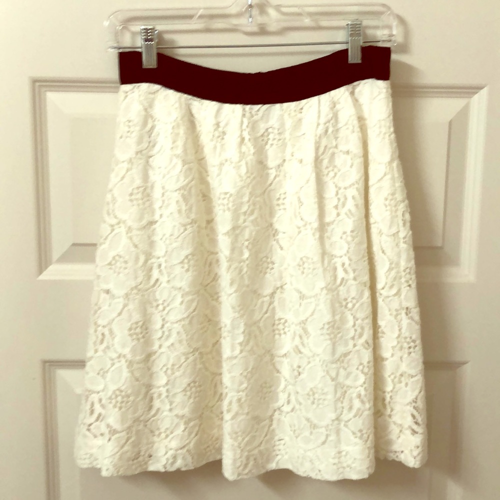 White Lace Knee Length Skirt
